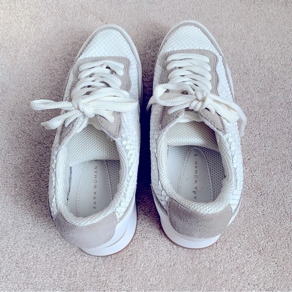 Zara White & Taupe Textured Athletic Running Sneakers - Picture 6 of 16